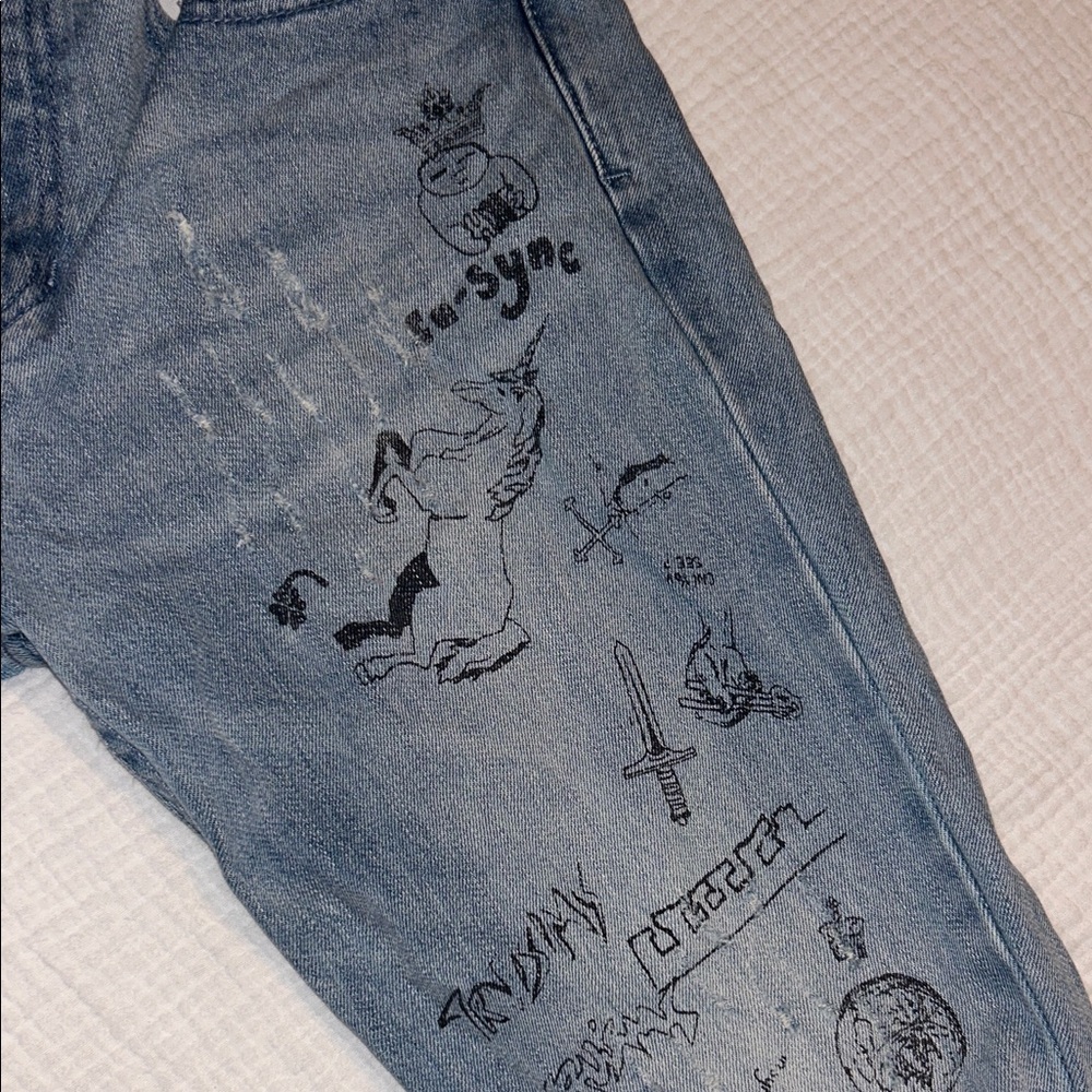 PacSun Mens Graffiti Jeans Black Graphics 31 x 32 Comfort Stretch Skinny Skater - Picture 10 of 14